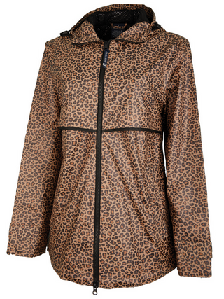 Brown Leopard Animal Print New Englander Rain Jacket by Charles River