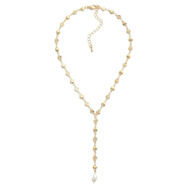 Linked Heart Chain Necklace With Chain & Pearl Detail