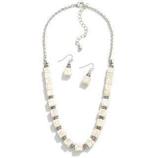 Square Beaded Western Chain Link and Beaded Drop Earring Set (2 colors)