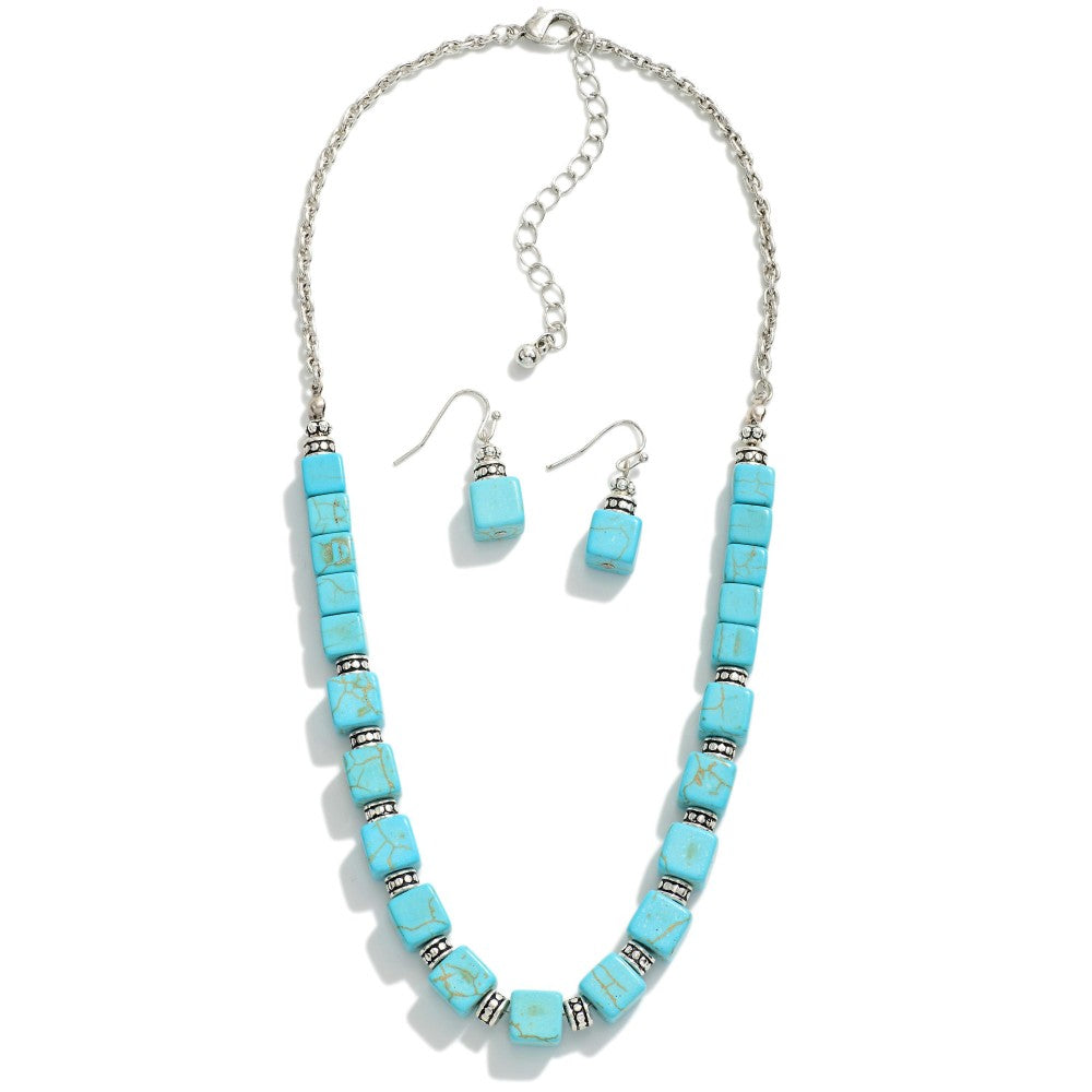 Square Beaded Western Chain Link and Beaded Drop Earring Set (2 colors)