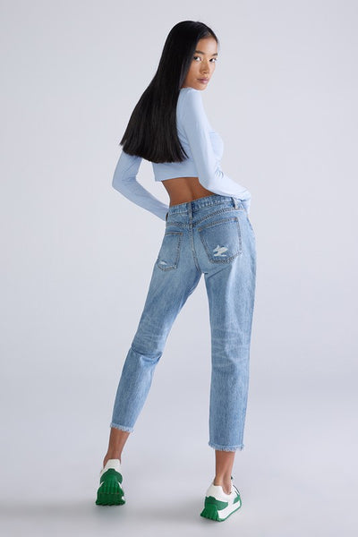 Medium Blue Mid Rise Mom Jeans Final Sale