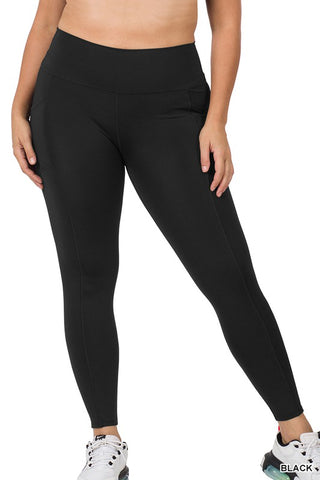 CURVY BLACK ATHLETIC WIDE WAISTBAND FULL LENGTH LEGGINGS w/ POCKETS