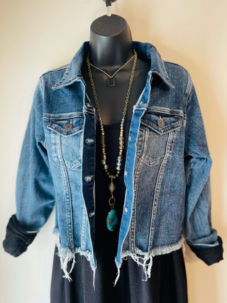 Medium Wash Distressed Vintage Jacket w/Raw Hem