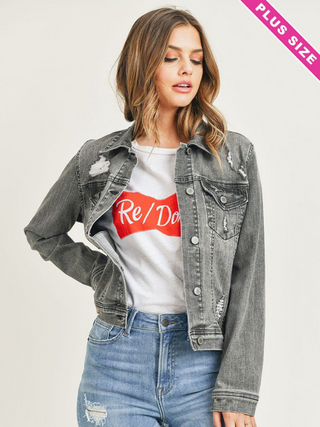 Curvy Vintage Washed Grey Jacket