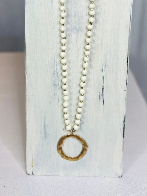 Wood Beaded Necklace Set with Gold Circle Charm