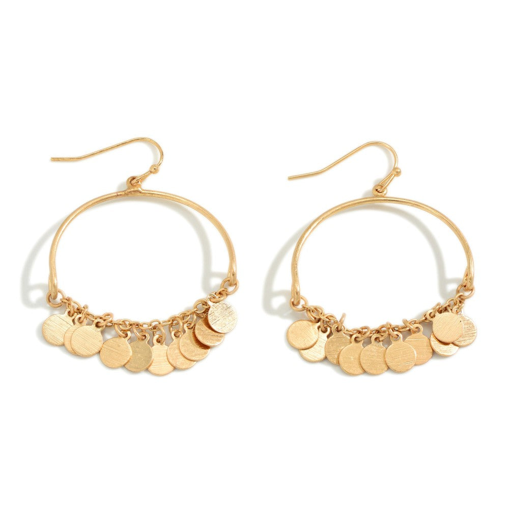 Metal Half Hoop Drop Earrings Featuring Chain Link Accent With Metal Confetti Tassels
