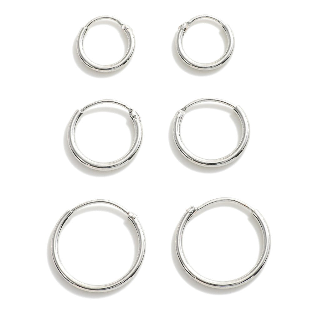 Set of Three Gold Metal Hinge Huggie Hoop Earrings (2 colors)