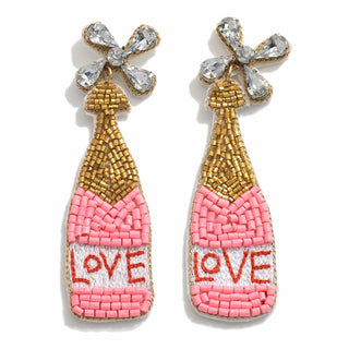 Seed Bead "Love" Champagne Bottle Drop Earrings