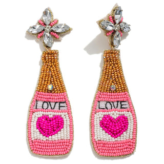 Seed Bead Love Champagne Bottle Drop Earrings