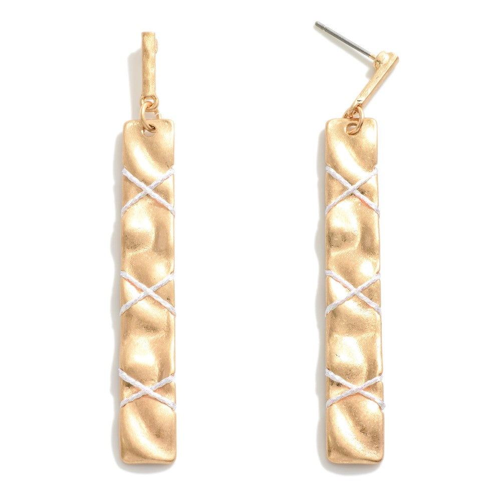 Hammered Square Metal Drop Earrings Featuring X Twine Accent