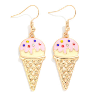 Rhinestone Accented Ice Cream Cone Drop Earrings
