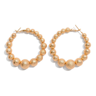 Textured Metallic Coated Beaded Hoop Earrings (2 Colors)