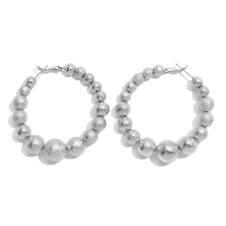Textured Metallic Coated Beaded Hoop Earrings (2 Colors)