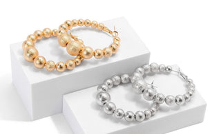 Textured Metallic Coated Beaded Hoop Earrings (2 Colors)