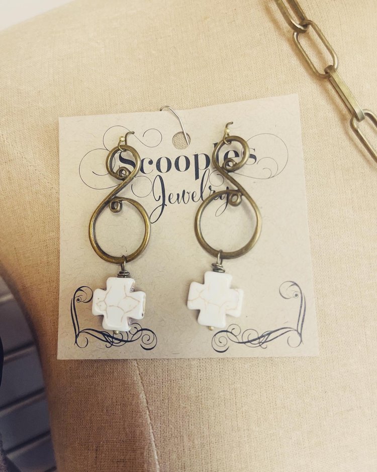 Scooples Natural Bronze Cross Earrings