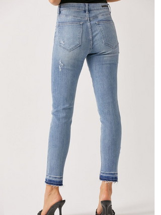 Light Wash Mid Rise Shadow Hem Girl Friend Skinny Jean