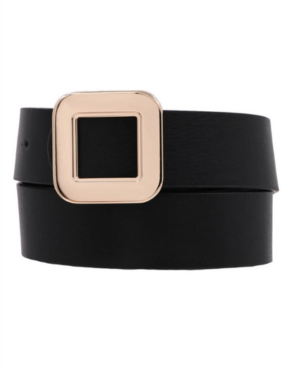Faux Leather Belt w/Metal Square Buckle