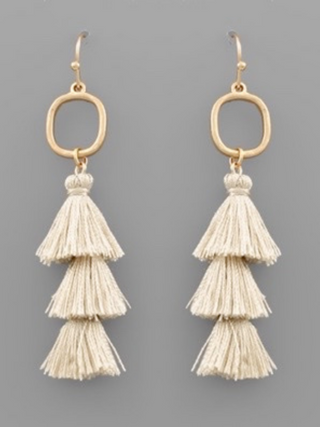 Worn Gold Circle & Layer Tassel Earrings (6 Colors)