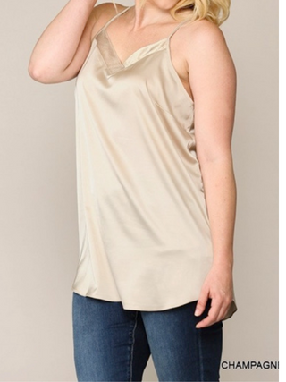 Curvy Velvet Mixed Adjustable Strap Round Hem Camisole Final Sale (2 Colors)