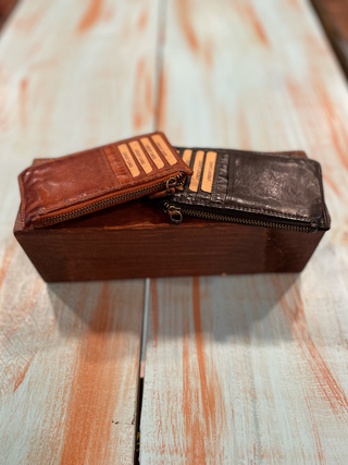 Cardinale Cognac Italian Leather Wallet w/Zip in Black or Cognac