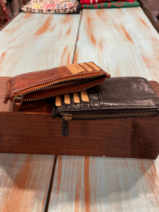 Cardinale Cognac Italian Leather Wallet w/Zip in Black or Cognac
