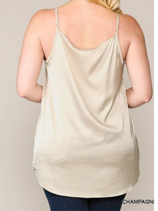 Curvy Velvet Mixed Adjustable Strap Round Hem Camisole Final Sale (2 Colors)