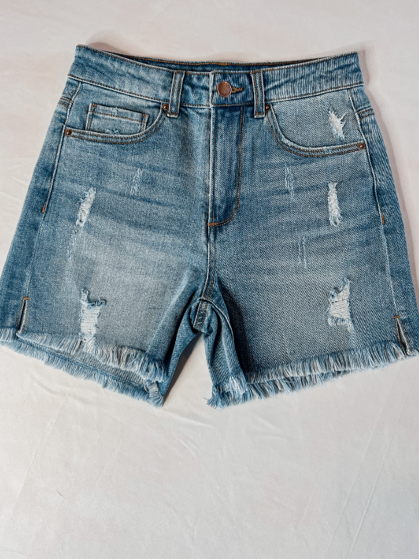 Light Wash High Rise Distressed Shorts