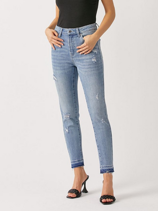 Light Mid Rise Shadow Hem Girl Friend Skinny Jean