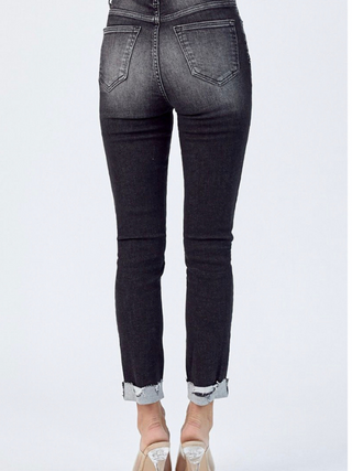 Black High Rise Vintage Washed Skinny Jean w/ Cuff