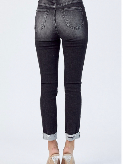 Black High Rise Vintage Washed Skinny Jean w/ Cuff