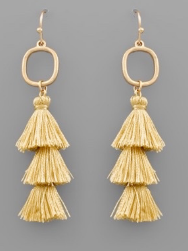 Worn Gold Circle & Layer Tassel Earrings (6 Colors)