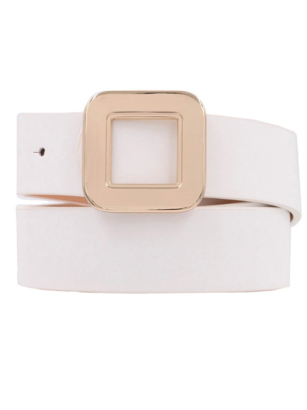 Faux Leather Belt w/Metal Square Buckle