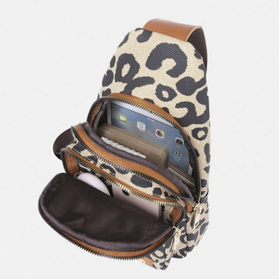 Leopard Print Sling Bag With Pocket Organizer