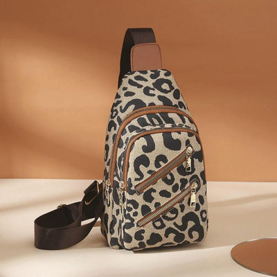 Leopard Print Sling Bag With Pocket Organizer