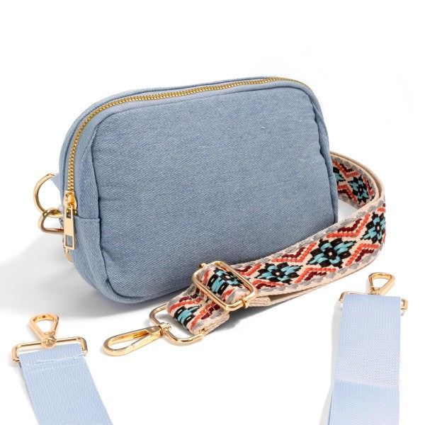 Cross Body Sling Belt Bag With Printed & Solid Straps