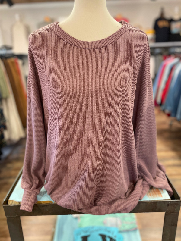 Plum Top w/Round Neck and Long Sleeves
