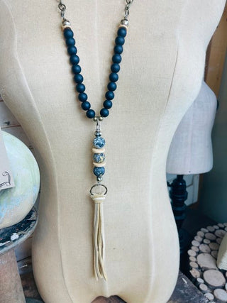 Scooples Black Buckskin Tassel Necklace
