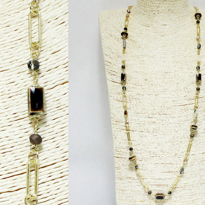 Handmade Semi Precious Stone Bead Long Necklace (3 Colors)