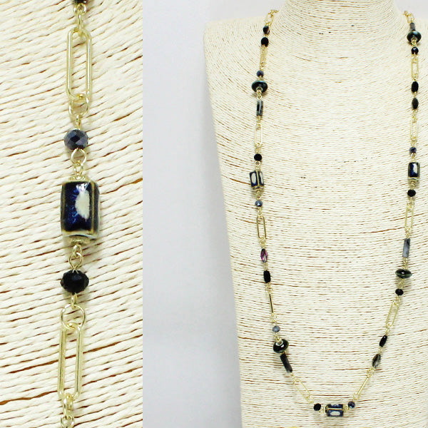Handmade Semi Precious Stone Bead Long Necklace (3 Colors)