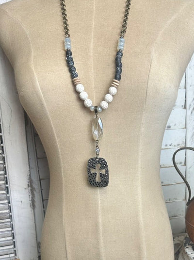Scooples White Smoke Cross Necklace