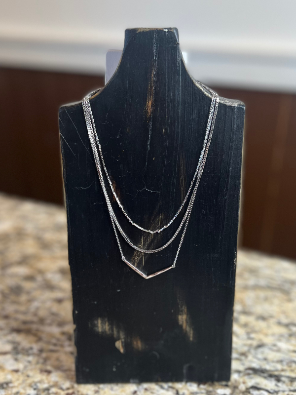 Three Layer w/V Shape Necklace in Gold or Silver