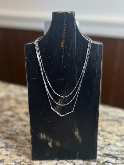 Three Layer w/V Shape Necklace in Gold or Silver