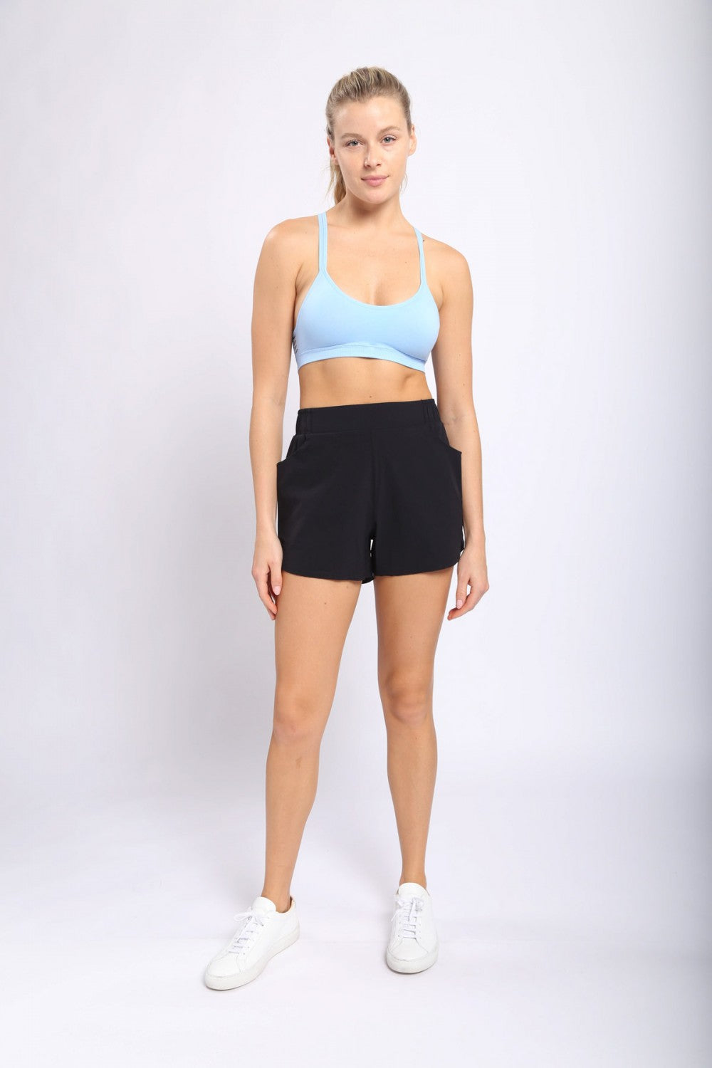 Black Athleisure Shorts with Curved Hemline