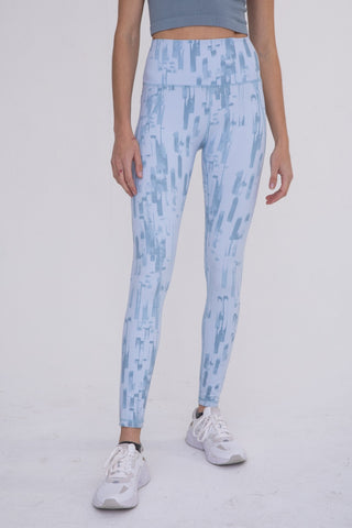 Blue Brush Strokes High-Waist Leggings Final Sale