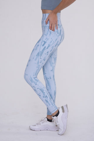 Blue Brush Strokes High-Waist Leggings Final Sale