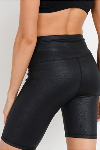 Black Foil Highwaist Biker Shorts