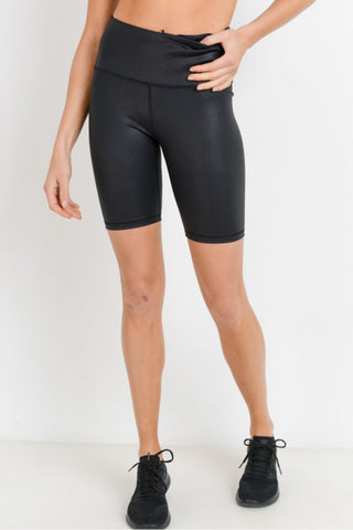 Black Foil Highwaist Biker Shorts
