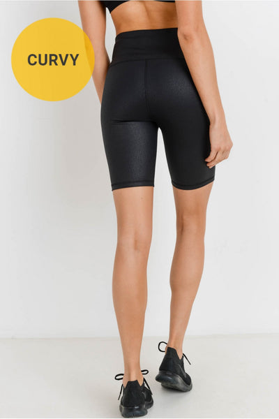 CURVY Black Foil Highwaist Biker Shorts