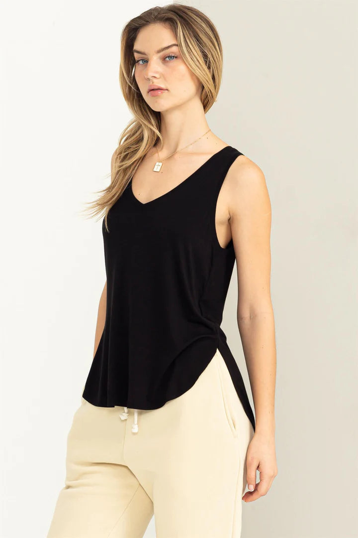 BLACK CALL ME YOURS V-NECK TANK TOP