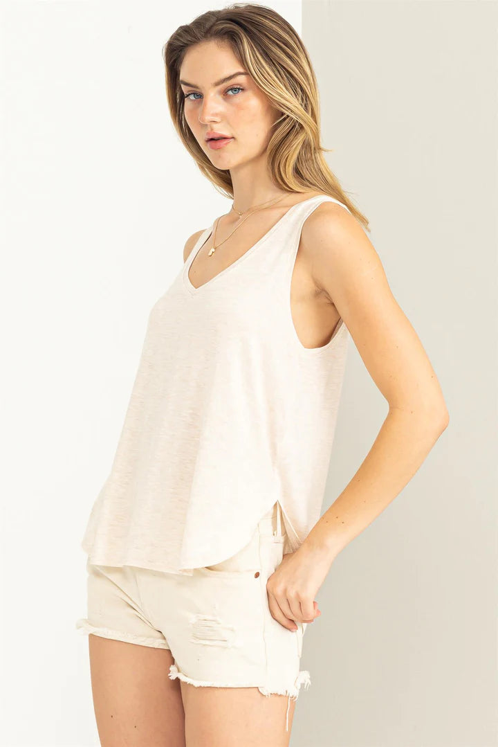 OATMEAL CALL ME YOURS V-NECK TANK TOP